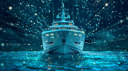 Luxury yacht with digital light streaks, concept of modern nautical travel, great for travel and high-end lifestyle themes