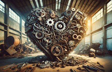 various pieces of scrap metal arranged to form the shape of a heart