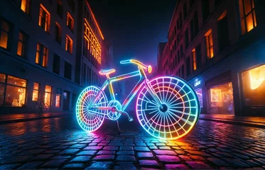 Foto op Aluminium a bicycle made entirely of glowing neon lights © Meeza