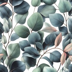 Eucalyptus leaves patterns with watercolor style texture