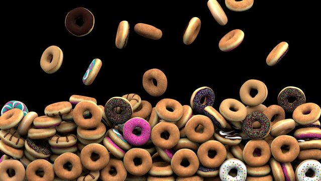 Falling donuts – 3d render with alpha channel.
