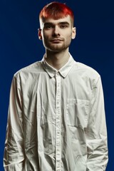 Man With Red Hair Wearing White Shirt. Generative AI