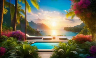 Fototapeta na wymiar a tropical resort on a sunny day. generate ai