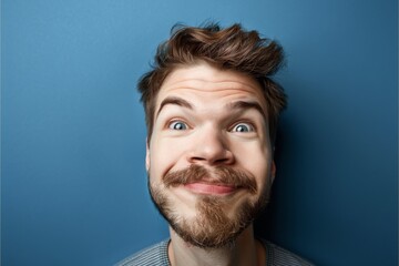Fototapeta premium Man Pulling Funny Face With Wide Open Eyes. Generative AI