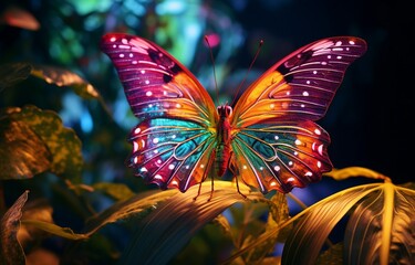 Colorful Butterfly Alighted on Vibrant Flowers.
