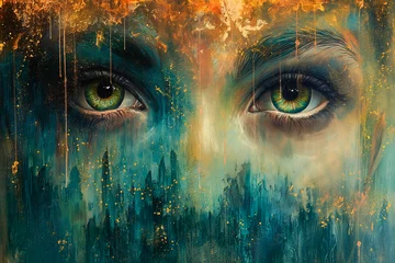 Meubelstickers Femme yeux verts © MidJen