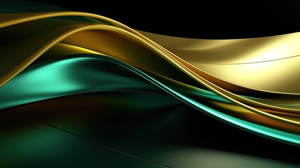 A dynamic image of green and golden satin swirling together in a dance of colors and light, perfect for design elements, fashion backgrounds