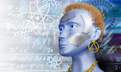 Robot android face portrait on background with algebra formulas. Three-dimensional render
- 754815375