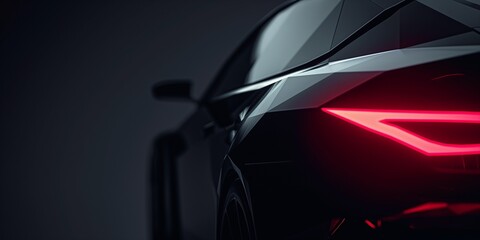 Abstract polygonal light in a dark, realistic close-up of a car side view