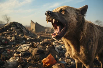 Zelfklevend Fotobehang In the rubbish dump there are Striped Hyena biting © wendi