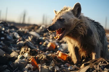 Wandcirkels aluminium In the rubbish dump there are Striped Hyena biting © wendi