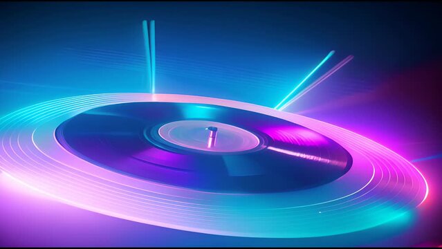 Turntable vinyl record. Colorful retrowave music background.