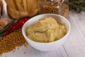 Dijon mustard sauce in the bowl