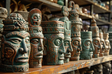 Obraz premium Antique cultural artifacts, stone heads
