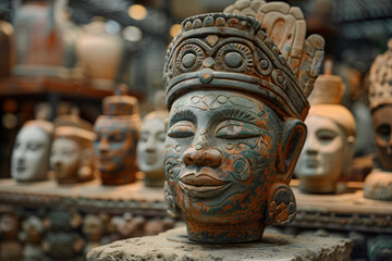 Fototapeta na wymiar Antique cultural artifacts, stone heads