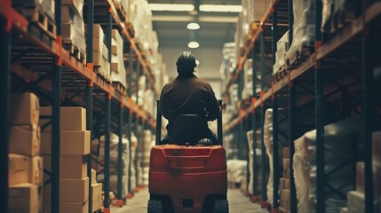 Worker in warehouse pulling a machine