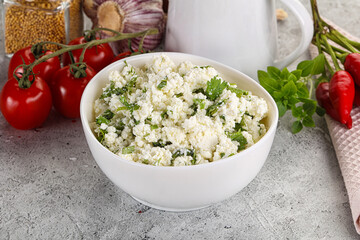 Curd cheese with green herbs