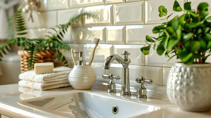 Modern Bathroom Sink with White and Clean Design, Stylish Home Interior, Luxury and Hygiene Concept
