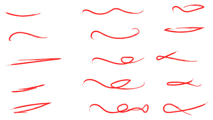 An artistic array of dynamic red brush strokes, lines, doodles, ideal for creative design elements and backgrounds. Collection of Vibrant Red Brush Strokes, Scribbles, chalk. Vector illustration