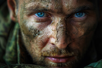 Portrait of Ukrainian soldier. War between Ukraine and Russia.