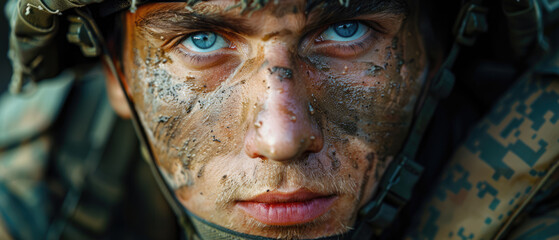 Portrait of Ukrainian soldier. War between Ukraine and Russia.
