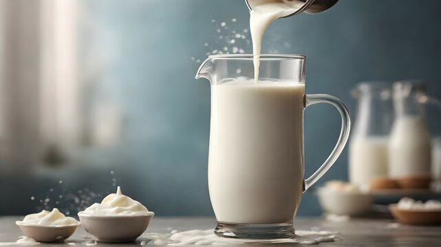 realistic photo of a cup of milk in a milk frother with white bayground