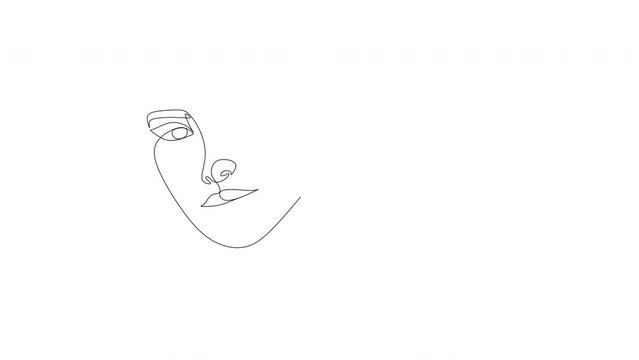 Linear drawing of a couple in love. Kisses of a man and a woman. Portrait in a minimalist style. Contemporary continuous line art.