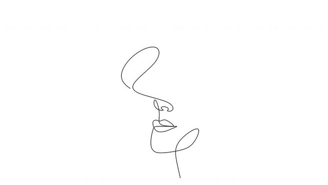 Linear drawing of a couple in love. Kisses of a man and a woman. Portrait in a minimalist style. Contemporary continuous line art.
