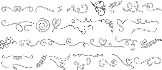 black swirls and flourishes vector set, perfect for wedding invitations, greeting cards. Intricate designs, reminiscent of calligraphy, isolated on white background