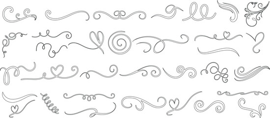 black swirls and flourishes vector set, perfect for wedding invitations, greeting cards. Intricate designs, reminiscent of calligraphy, isolated on white background