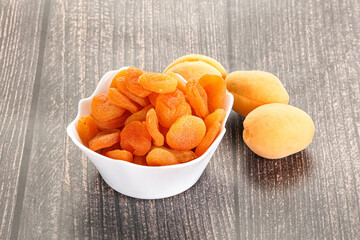Dried apricot heap in the bowl
