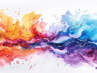 Bursting with explosive splashes of color, this abstract watercolor painting evokes a sense of creativity and motion. - obrazy, fototapety, plakaty
