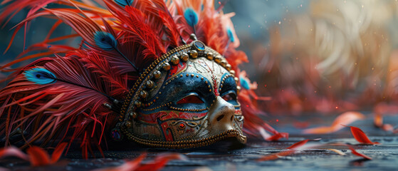 Carnival mask with bright feathers