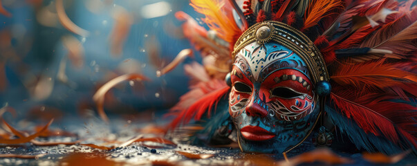 Carnival mask with bright feathers