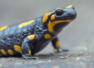 the fire salamander, in latin salamandra salamandra - 754821940