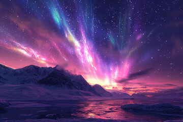 Aurora borealis or northern lights glowing in the night sky - obrazy, fototapety, plakaty