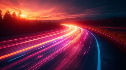Foto op Canvas Abstract light background City road light, night highway lights, traffic with highway road motion lights, long exposure, blurred image © ERiK