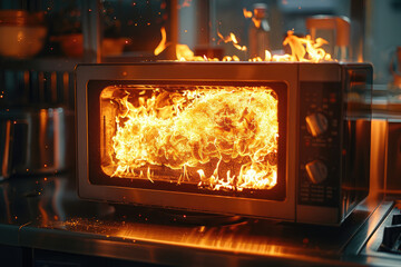 Microwave oven burns due to breakdown or short circuit - obrazy, fototapety, plakaty