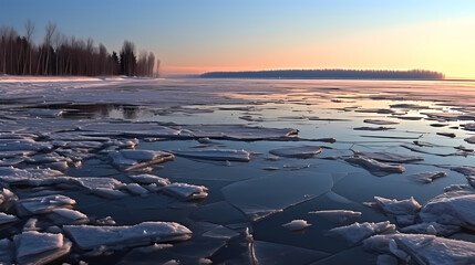 Abstract frozen surface, ice patterns on frozen river