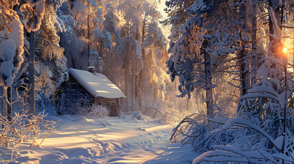 Winter forest wallpaper wintry cabin in a snowy