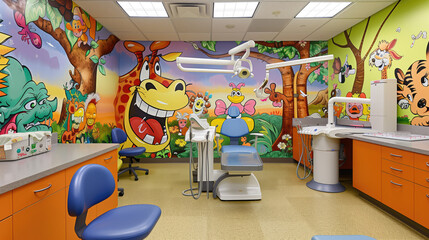 Colorful chidren pediatric dentist office interior