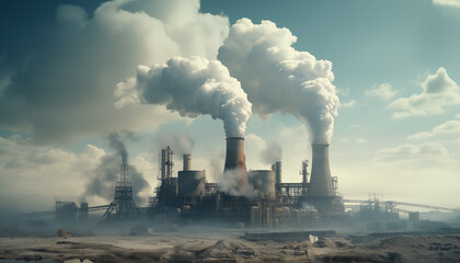 Factory pollution, industry or Oil and gas dawn smoke smog, global warming, coal-fired