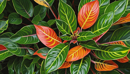 croton leaves background 3d colorful green and red leaves