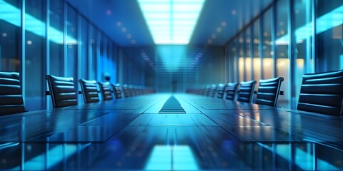 Blue High-Tech Conference Room with Glass Walls, To convey a sense of modern professionalism and innovation for technology-focused companies