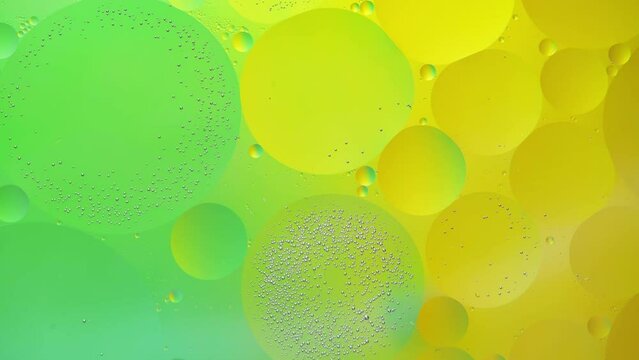 Abstract green and yellow colorful background with oil on water surface. Oil drops in water abstract psychedelic, abstract image.