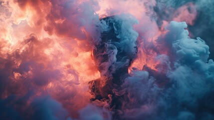 Fototapeta premium Person Engulfed in a Cloud of Colorful Smoke, with the smoke swirling around, creating a mystical effect in daylight