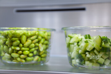 Edamame and cucumber in the refrigerator