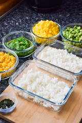 Poke bowl with rice and ingredients