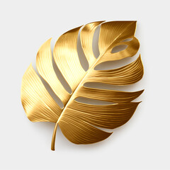 golden palm leaf on white background сreated with Generative Ai