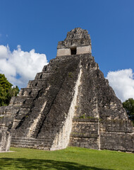 Temple I or gran jaguar at Tikal National Park, ancient mayan ruins in Guatemala on sunny day